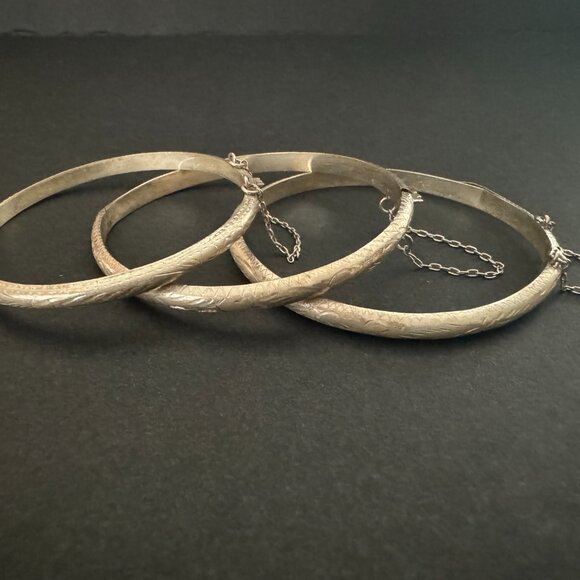 Sterling Silver Bangle Bracelets, Set of 3 - Picture 8 of 9